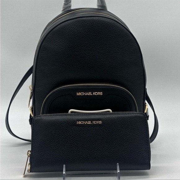 Michael Kors Medium Jaycee Backpack & Continental Wallet Wristlet Black - Picture 2 of 14